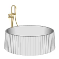 Elegant White Ribbed Free Standing Bathtub With Gold Faucet And Modern Design Elements