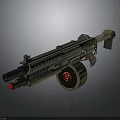 Futuristic Tactical Weapon With Mechanical Structure Red Accents And Advanced Barrel Design
