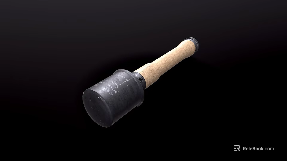 Black Rubber Mallet With Wooden Handle For Workshop And DIY Tasks 3d model 