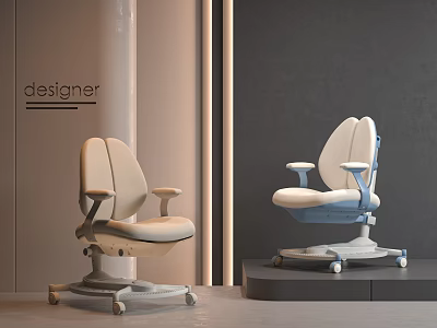 Designer Modern Kids' Chair With Comfortable Seat Armrests And Rolling Wheels 3d model