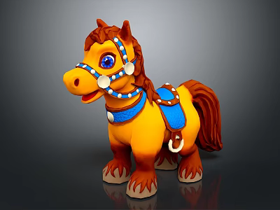 Colorful Reptile Toy Figure With Blue Saddle And Brown Mane Details 3d model