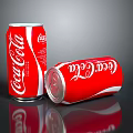 Two Red Coca-Cola Cans One Standing and One Lying on Reflective Surface 3d model