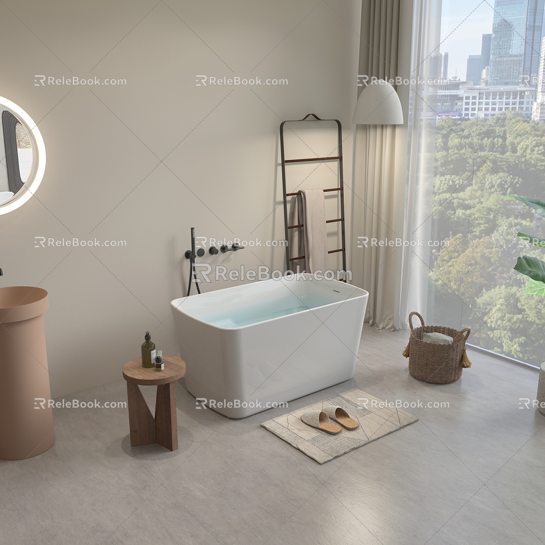 Toilet Bathroom Cabinet Bathtub Shower Washing Machine Scene Tap Shower 3d model