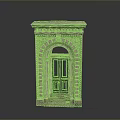Scenic Landscape Featuring Classical Stone Archway With Dark Green Door And Carved Details