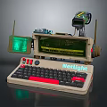 Retro Netlight Computer with Dual Screens Green Display and Red Keyboard Design 3d model