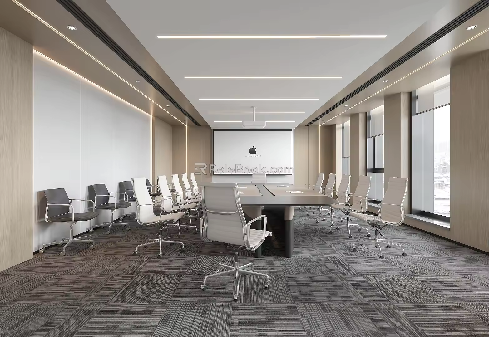 Conference Room Conference Room Conference Table Office Chair Tooling Window Background Wall Projector 3d model