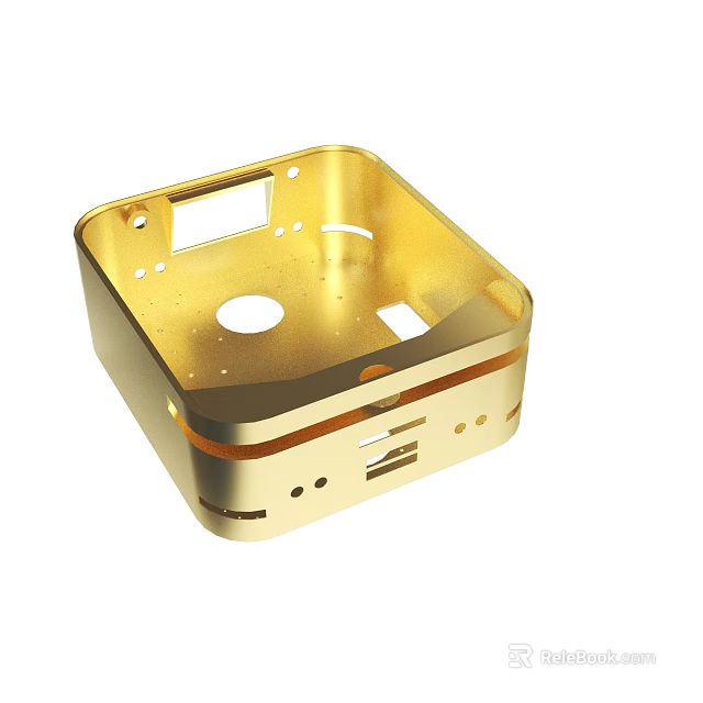 Golden Square Metal Casing With Precision Holes And Grooves For Electronic Enclosure 3d model 