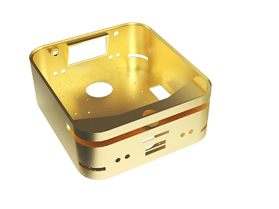 Golden Square Metal Casing With Precision Holes And Grooves For Electronic Enclosure 3d model