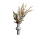 Decorative Ornament Set With Dried Flower Bouquet And Gray Minimalist Vase