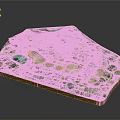 Detailed Terrain Model With Green Areas Blue Water Body Buildings And Pathways