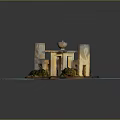Scenic Architectural Model With Water Feature Tall Columns Greenery And Decorative Top