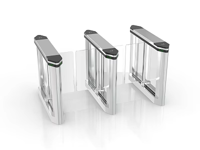 Three Modern Automatic Turnstiles With Transparent Barriers And Metal Frames For Access Control 3d model