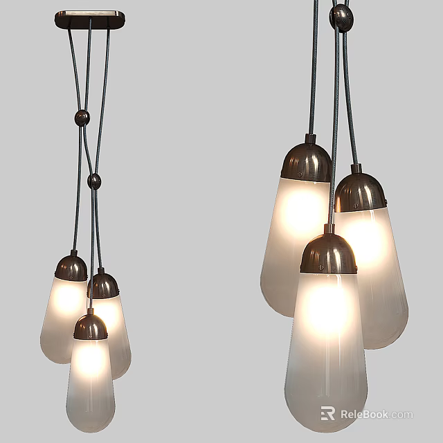 Modern Pendant Lights With Metal Bases And White Glass Shades Hanging Warm Lighting Design 3d model 