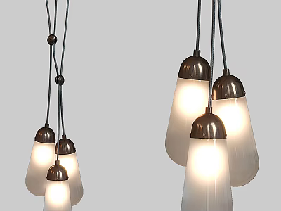 Modern Pendant Lights With Metal Bases And White Glass Shades Hanging Warm Lighting Design 3d model