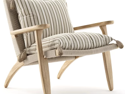 Light Wood Frame Accent Chair With Striped Cushion Backrest Seat And Tassel Details 3d model