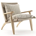 Light Wood Frame Accent Chair With Striped Cushion Backrest Seat And Tassel Details