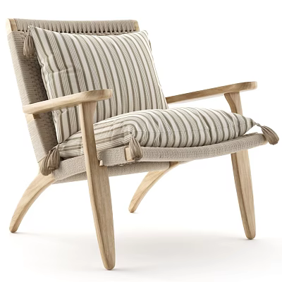 Light Wood Frame Accent Chair With Striped Cushion Backrest Seat And Tassel Details 3d model