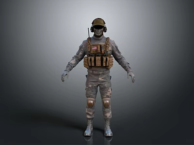 3D Military Combat Character Wearing Camouflage Uniform With Tactical Vest Helmet And Knee Pads 3d model