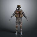 3D Military Combat Character Wearing Camouflage Uniform With Tactical Vest Helmet And Knee Pads