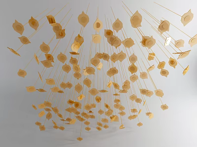 Golden Leaf Chandelier with Hanging Leaf Shapes Modern Artistic Design for Elegant Interior 3d model