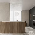 Modern Restaurant Interior With Round Dining Table Pendant Light Marble Countertop And Black Cabinets