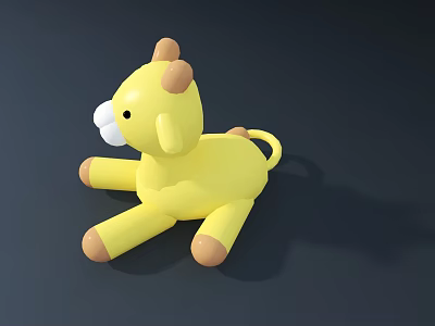 Yellow Stuffed Animal Doll With Brown Ears And Paws Lying Down 3d model