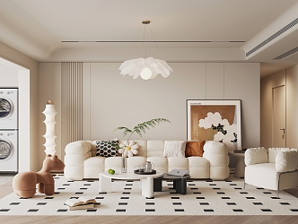 modern living room cream living room 3d model