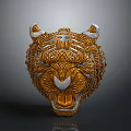 Home Decorative Tiger Head Figurine With Golden Silver Intricate Textured Design For Living Room