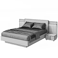 Modern Double Bed With Wooden Headboard White Sheets Pillows And Blue Blanket