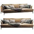 Modern Beige Three Seater Sofa With Plush Pillows And Soft Blanket 3d model