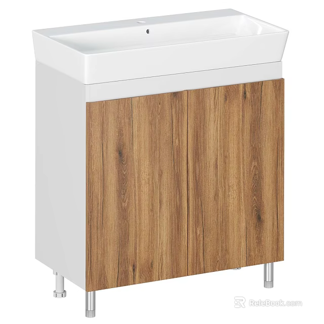 Modern Bathroom Vanity With White Countertop And Wooden Cabinet Floor Standing Design 3d model 