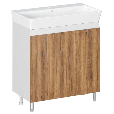 Modern Bathroom Vanity With White Countertop And Wooden Cabinet Floor Standing Design 3d model