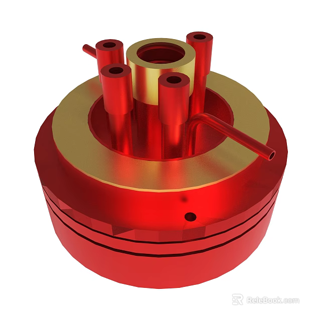 Red And Gold Metal Mechanical Component With Cylindrical Structure And Holes 3d model 