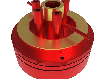Red And Gold Metal Mechanical Component With Cylindrical Structure And Holes 3d model