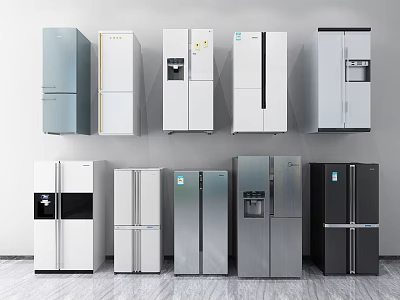 Various Modern Refrigerators and Freezers with Stylish Designs for Home Kitchens 3d model