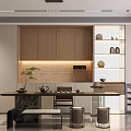 Modern Bright Dining And Living Space With Marble Flooring Built In Cabinets And Natural Greenery