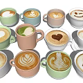 Colorful Ceramic Mugs Filled With Coffee Drinks Featuring Heart And Smile Latte Art