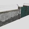 Building Exterior Wall with Solid Brick Structure Barbed Wire on Top and Iron Gate 3d model