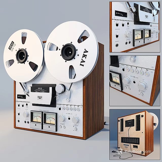 Vintage Headphone Audio Reel To Reel Recorder With Large Reels Wooden Case And Meters 3d model 