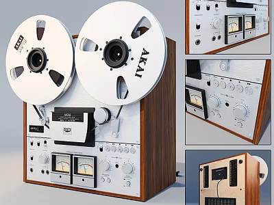 Vintage Headphone Audio Reel To Reel Recorder With Large Reels Wooden Case And Meters 3d model