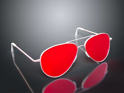 Stylish Sunglasses With Red Lenses And White Frame On Reflective Surface 3d model