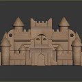 Wooden Block Castle Construction With Pointed Towers Arched Entry And Stacked Blocks