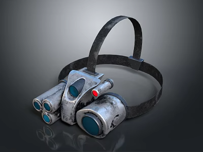 Worn Vintage Steampunk Headband Lighting Combination Featuring Metal Texture Blue Lenses And Retro Design 3d model