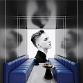 Modern Hair Salon Interior Features White Wash Basins Black Walls Starry Ceiling And Blue Sofas
