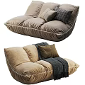 Comfy Soft Plush Bean Bag Sofa With Decorative Pillows And Warm Blanket 3d model