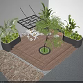 Elegant Terrace Garden Landscape With Illuminated Steps Central Tree And Outdoor Dining Set