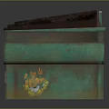 Green Trash Bin With Double Lids And Graffiti Covered Surface WUN Logo