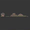 Cartoon Style Scenery With Fenced Yard Multiple Houses Different Roofs And Small Details Like Ladder