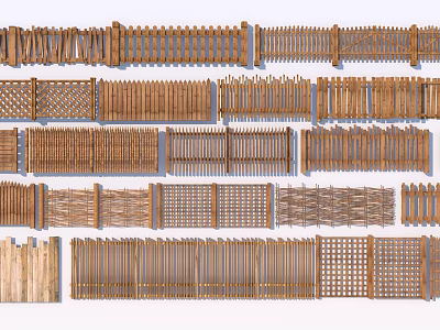 Various Styles of Wooden Garden Fence with Classic and Modern Patterns 3d model