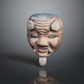 Traditional Wooden Animal Mask With Wrinkled Face Round Protrusions And Smiling Beard